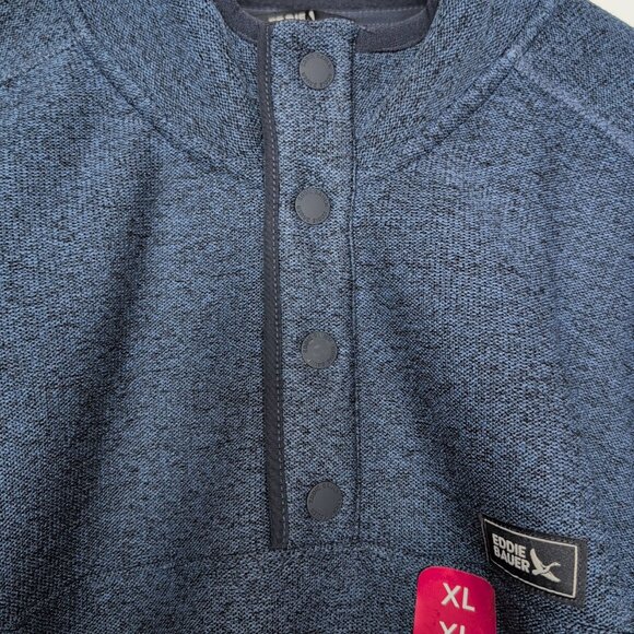 Eddie Bauer Fleece Knit Sweater Mens XL Blue Long Sleeve Quarter Snap EB008606 - Picture 2 of 5
